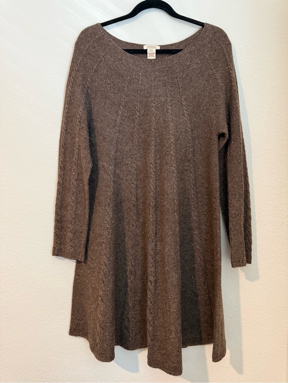 Sundance | Brown Long-Sleeve Cable Knit Size M Sweater Dress with A-Line Swing